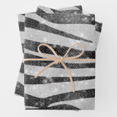Glamoureus Black White Sparkly Glitter Zebra Strip Inpakpapier Vel (In situ)