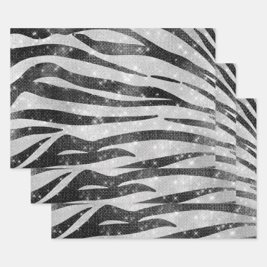 Glamoureus Black White Sparkly Glitter Zebra Strip Inpakpapier Vel (Set)