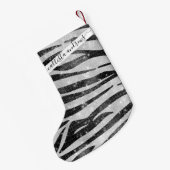 Glamoureus Black White Sparkly Glitter Zebra Strip Kleine Kerstsok (Achterkant (Hangend))