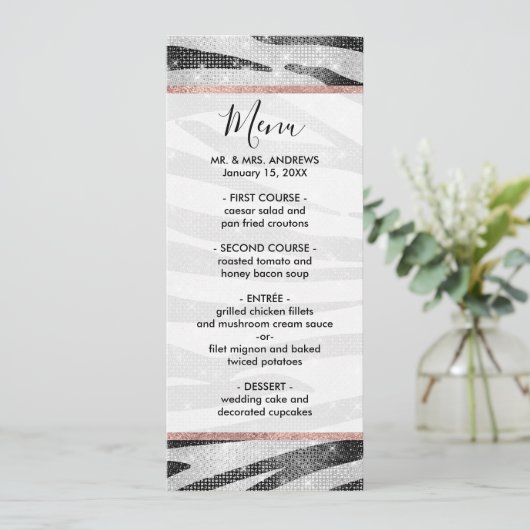 Glamoureus Black White Sparkly Glitter Zebra Strip Menu (Staand voorkant)