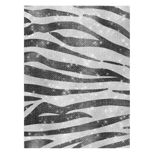 Glamoureus Black White Sparkly Glitter Zebra Strip Tafelkleed (Voorkant)