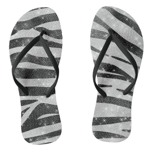 Glamoureus Black White Sparkly Glitter Zebra Strip Teenslippers (Voetbed)