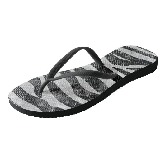 Glamoureus Black White Sparkly Glitter Zebra Strip Teenslippers (Schuin)