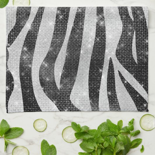 Glamoureus Black White Sparkly Glitter Zebra Strip Theedoek (Gevouwen)