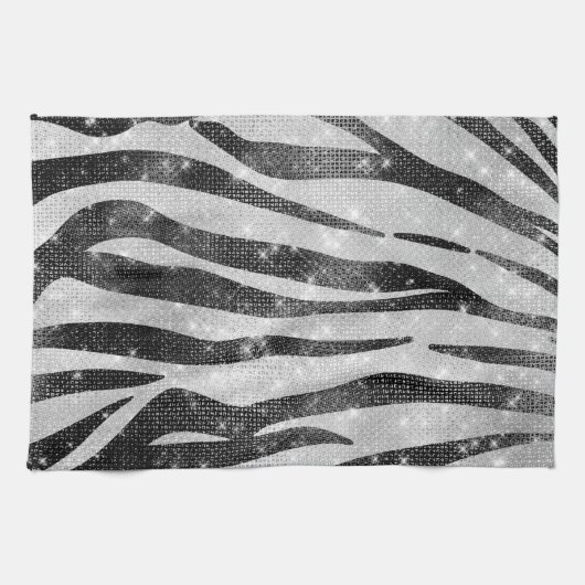 Glamoureus Black White Sparkly Glitter Zebra Strip Theedoek (Horizontaal)
