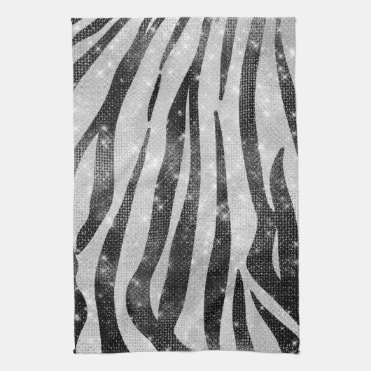 Glamoureus Black White Sparkly Glitter Zebra Strip Theedoek (Verticaal)