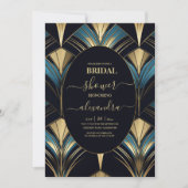 Glamoureus Blauw en Goud Art Deco Bridal Kaart (Voorkant)