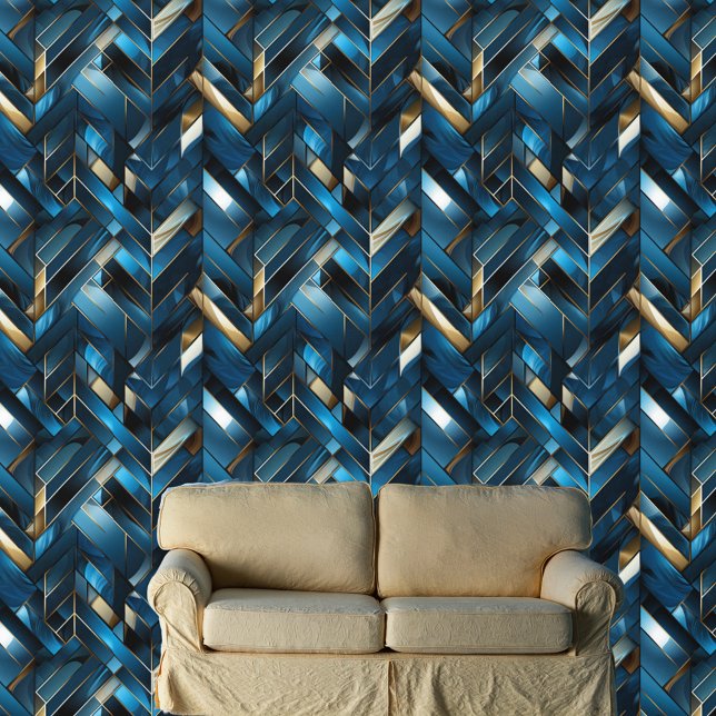 Glamoureus blauw en goud geometrisch patroon behang (Creator heeft geüpload)