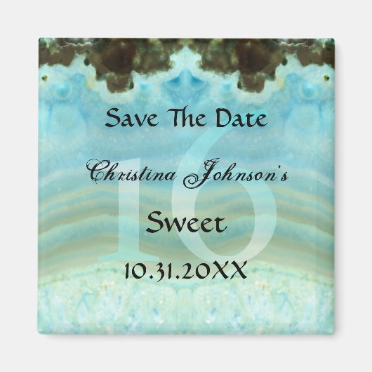 Glamoureus Blauw Kristal Sweet 16 Save The Date Magneet (Voorkant)