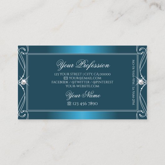 Glamoureus Blauwgroen Blauw  Muglepjes Stijlvol Visitekaartje (Achterkant)