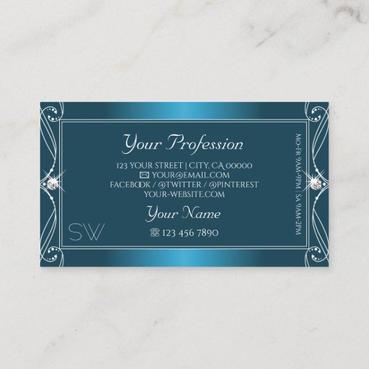 Glamoureus Blauwgroen Blue  Sparkle Jewels Monogra Visitekaartje (Achterkant)