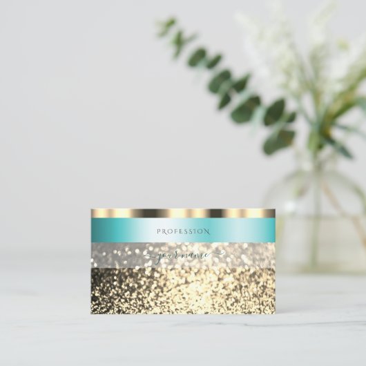 Glamoureus Blauwgroen en goudglitter Shimmery Visitekaartje (Staand voorkant)