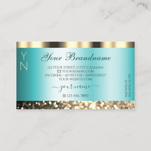 Glamoureus Blauwgroen en Goudmousserend Glitter Mo Visitekaartje (Achterkant)