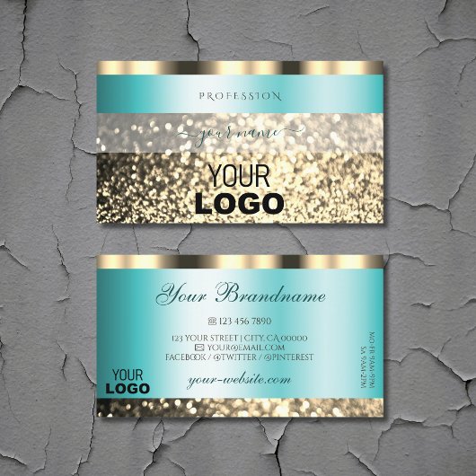 Glamoureus Blauwgroen Gold Sparking Glitter met Lo Visitekaartje