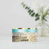 Glamoureus Blauwgroen Gold Sparking Glitter met Lo Visitekaartje (Staand voorkant)
