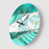 Glamoureus Blauwgroen marmer en zilver Glitter Grote Klok (Hoek)