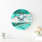 Glamoureus Blauwgroen marmer en zilver Glitter Grote Klok (Huis)