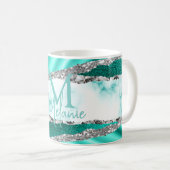 Glamoureus Blauwgroen marmer en zilver Glitter Koffiemok (Voorkant rechts)