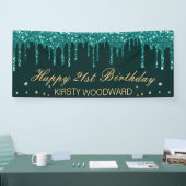 Glamoureus Blauwgroen uitdrijven Glitter Birthday Spandoek (Beurs)
