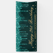 Glamoureus Blauwgroen uitdrijven Glitter Birthday Spandoek (Verticaal)