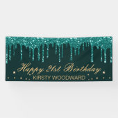 Glamoureus Blauwgroen uitdrijven Glitter Birthday Spandoek (Horizontaal)