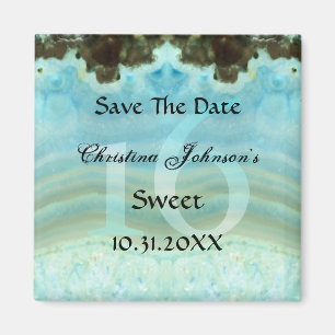 Glamoureus Blue Crystal Sweet 16 Save the Date Magneet