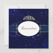 Glamoureus Blue en Gold Quinceañera Uitnodiging