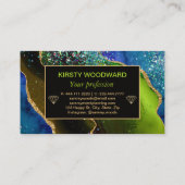 Glamoureus Blue en Green Faux Gold Glitter Agate Visitekaartje (Achterkant)