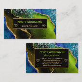 Glamoureus Blue en Green Faux Gold Glitter Agate Visitekaartje (Voorkant / Achterkant)