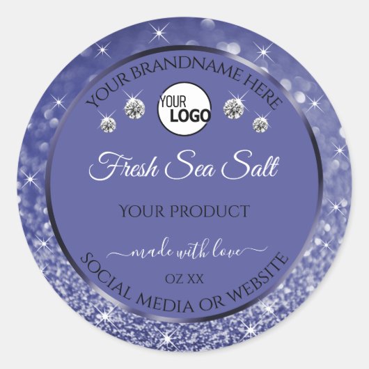 Glamoureus Blue Glitter Product Label Logo Diamond (Voorkant)