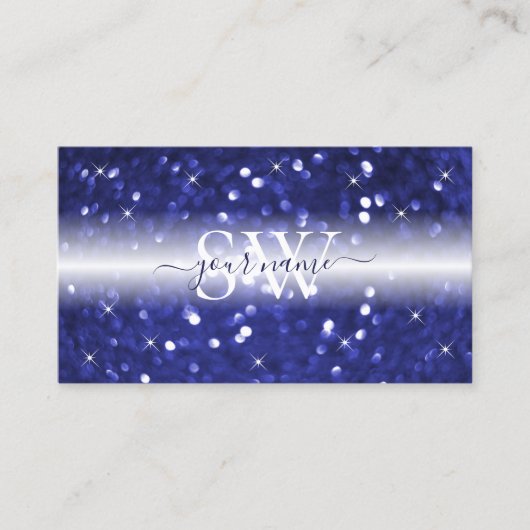 Glamoureus Blue Sparking Glitter Stars Initialen Visitekaartje (Voorkant)