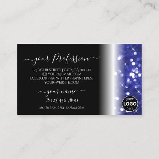 Glamoureus Blue Sparking Glitter Stars met Logo Visitekaartje (Achterkant)