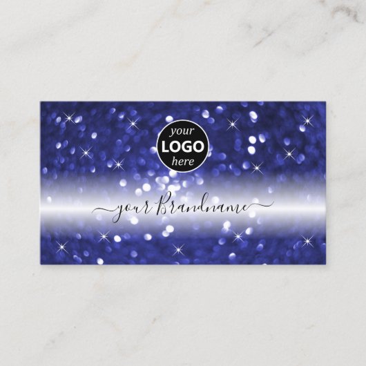 Glamoureus Blue Sparking Glitter Stars met Logo Visitekaartje (Voorkant)