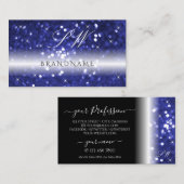Glamoureus Blue Sparking Glitter Stars Monogram Visitekaartje (Voorkant / Achterkant)