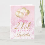 Glamoureus Blush Pink Gold 21st Birthday ballon Kaart<br><div class="desc">Een prachtige glamoureuze 21ste verjaardagskaart. Dit fantastische ontwerp heeft blush roze en gouden glitterballonnen op een rozen roze sprankelende achtergrond. Personaliseer met je eigen naam om iemand een zeer gelukkige 21e verjaardag te wensen.</div>