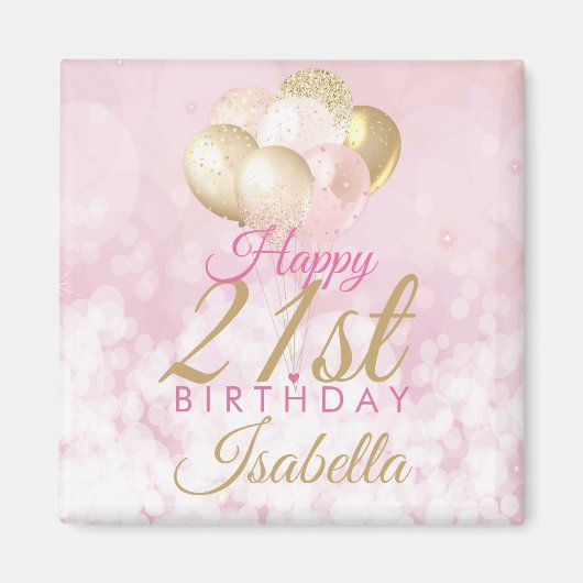 Glamoureus Blush Pink Gold 21st Birthday ballon Magneet (Voorkant)