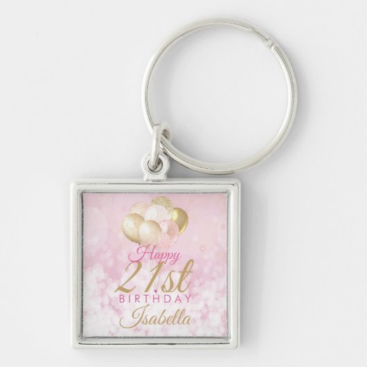 Glamoureus Blush Pink Gold 21st Birthday ballon Sleutelhanger (Voorkant)