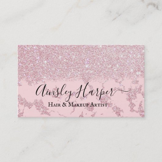 Glamoureus Blush Pink Gold Glitter Marmer Gradient Visitekaartje (Voorkant)