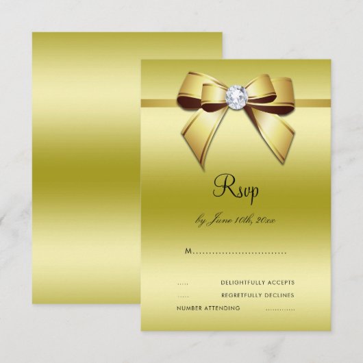 Glamoureus Bow & Ribbon 50th Wedding RSVP Kaartje (Voorkant / Achterkant)