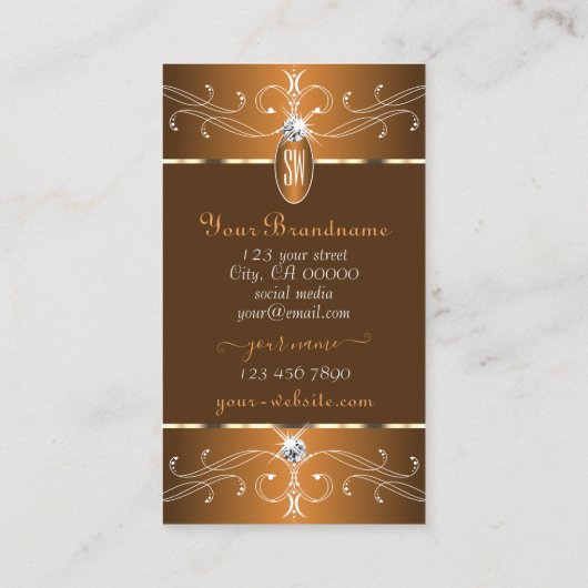 Glamoureus bruin Oranje  Ornamenten Initialen Visitekaartje (Achterkant)