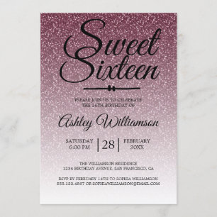 Glamoureus Burgundy Glitter Ombre Sweet 16 Birthda Kaart