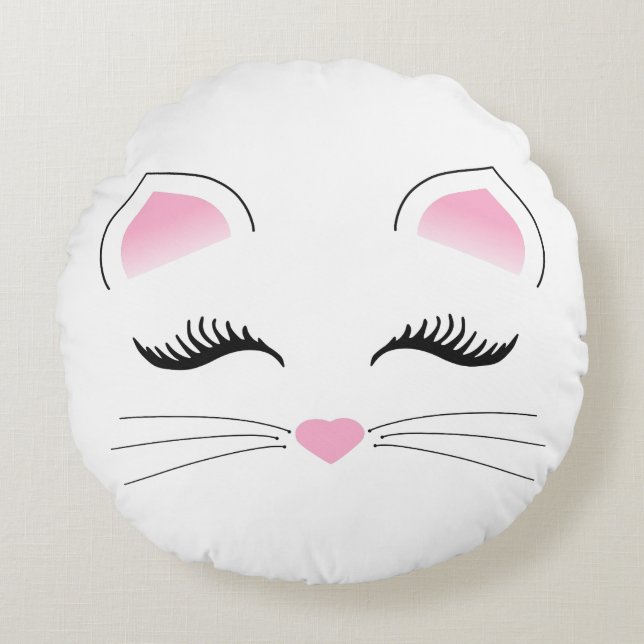 Glamoureus Cat Face Rond Kussen (Voorkant)
