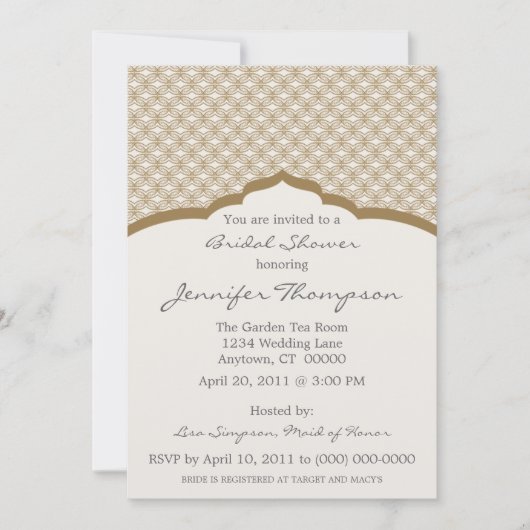Glamoureus Chic Bridal Shower Invitation. Bruin Kaart (Voorkant)