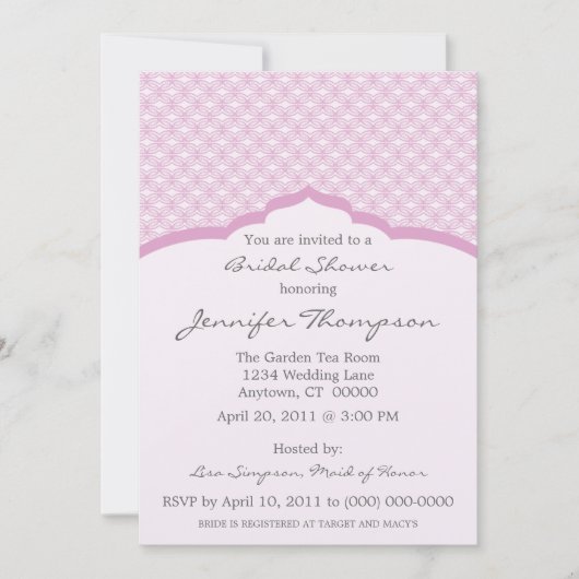 Glamoureus Chic Bridal Shower Invitation, Roze Kaart (Voorkant)