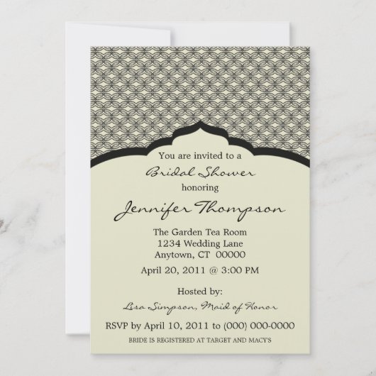 Glamoureus Chic Bridal Shower Invitation, zwart Kaart (Voorkant)