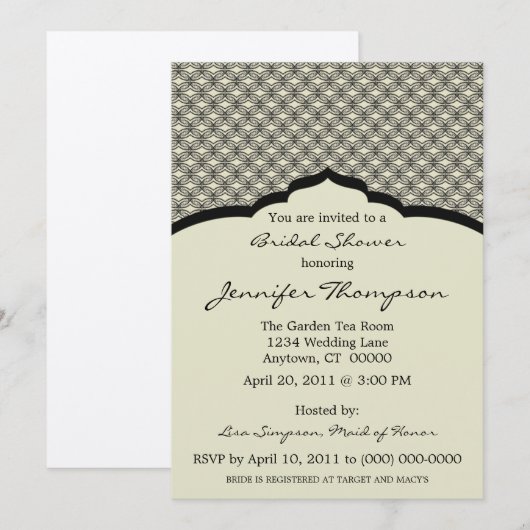 Glamoureus Chic Bridal Shower Invitation, zwart Kaart (Voorkant / Achterkant)