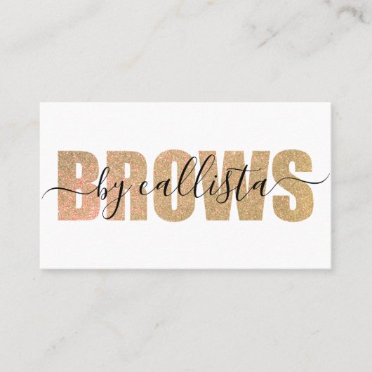 Glamoureus Chic Gold Glitter Typografie Brow Artis Visitekaartje (Voorkant)