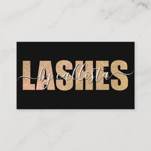 Glamoureus Chic Gold Glitter Typografie Lash Artis Visitekaartje (Voorkant)