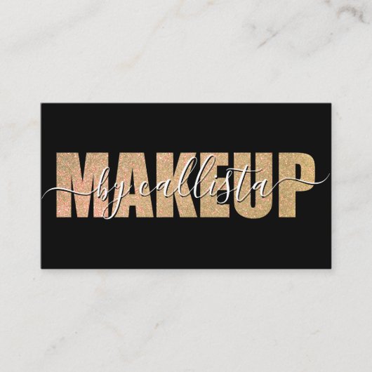 Glamoureus Chic Gold Glitter Typography Makeup Visitekaartje (Voorkant)