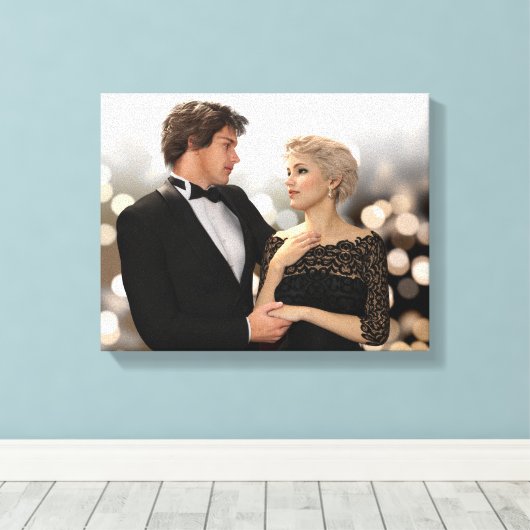 Glamoureus Couple met Twinking Bokeh Canvas Afdruk (Insitu (Houten vloer))